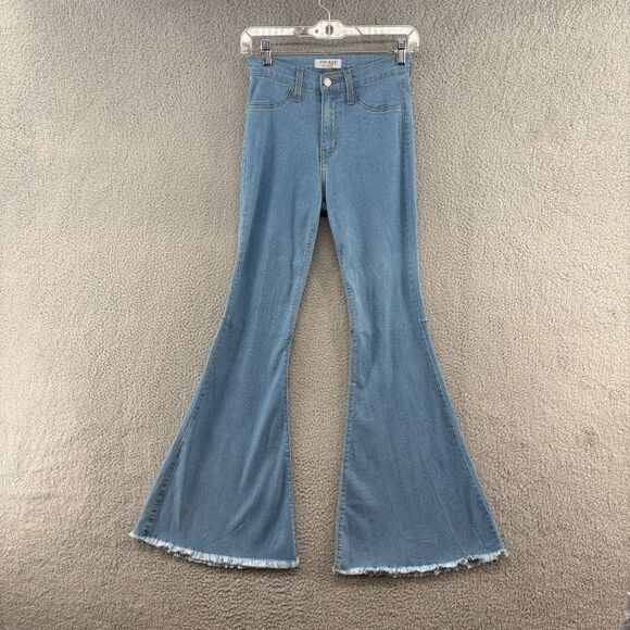 Judy Blue High Rise Raw Hem Flare Jeans Light Wash Stretch Denim Size 1 (25) - Picture 2 of 14